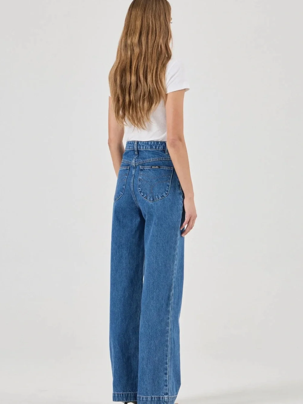 ROLLAS High-Rise Straight Leg Women's Jeans in Medium Blue